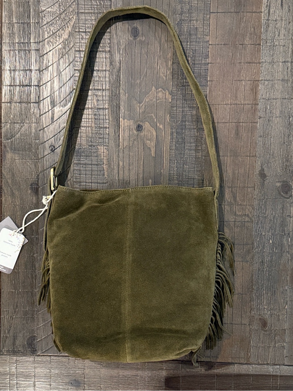 Haute Hippie Suede Fringe Olive Green Bucket Shoulder Bag Purse NWT - Picture 11 of 16